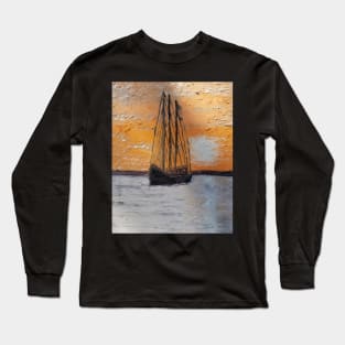 Sunset voyage oil painting by Tabitha Kremesec Long Sleeve T-Shirt